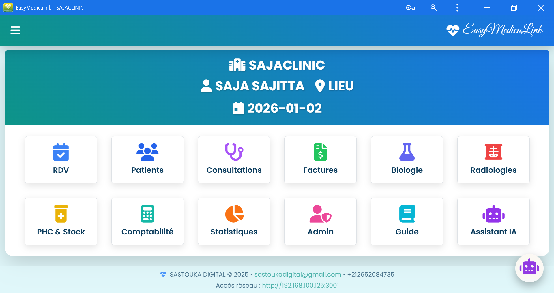 Interface Principale EasyMedicaLink - Tableau de Bord